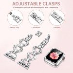 Mesime Compatible with Apple Watch Band 38mm 40mm 41mm 42mm 44mm 45mm , Women Girl Bling Diamond Jewelry Metal Strap Bands with Crystal Tempered Glass Screen Protector Case, Round Shiny Bracelet