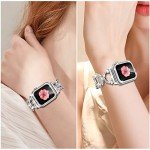 Mesime Compatible with Apple Watch Band 38mm 40mm 41mm 42mm 44mm 45mm , Women Girl Bling Diamond Jewelry Metal Strap Bands with Crystal Tempered Glass Screen Protector Case, Round Shiny Bracelet