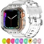 XYF Compatible for Crystal Clear Apple Watch Bands, 45mm 44mm 42mm Bumper Case for Men Women Jelly Sport Cover Strap for iWatch Ultra 2/1 Series 10 9 8 7 SE 6 5 4 3 2 1 (CrystalClear, 42/44/45)