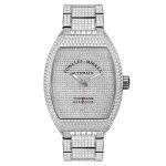Fowllei mirren Diamond Wrist Watch for Men, Mechanical Automatic Watch Waterproof Wrist Watch for Women Analog Watch Thousand Diamond Luxury Fashion Gift Tonneau Diamond Watch (Silver)