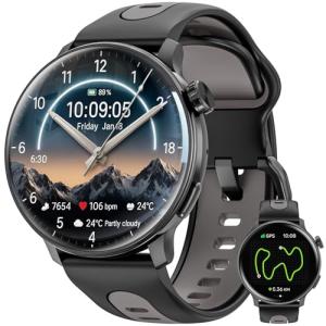 Mingdaln Smart Watch GPS, 1.43" AMOLED Screen Smart Watch for Men/Women Fitness Tracker, Military Smartwatches Compass，Compatible with Android & iOS (Bluetooth Call Answer/Dial), Multiple Sports Modes