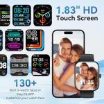 Smart Watch for Men Women Alexa Built-in, 1.83" HD Fitness Tracker Touchscreen with Call Function, IP68 Waterproof, 120+ Sport Modes, 24/7 Heart Rate/Sleep Monitor, iOS Android Compatible (Black)