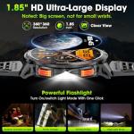 Haulvean Military Smart Watches for Men, 1.85" HD Large Screen Smart Watch, Flashlight/730mAh/110+ Sports Modes Fitness Tracker Watch, Waterproof Mens Smart Watch for Android Phones iPhone Compatible