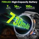 Haulvean Military Smart Watches for Men, 1.85" HD Large Screen Smart Watch, Flashlight/730mAh/110+ Sports Modes Fitness Tracker Watch, Waterproof Mens Smart Watch for Android Phones iPhone Compatible