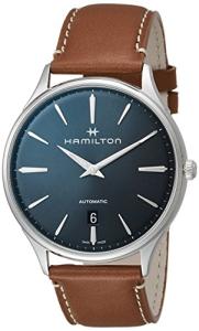 Hamilton Watch Jazzmaster Thinline Auto | Swiss Made | 40mm Stainless Steel Case | Blue Dial Analog Watch | Brown Leather Strap (Model: H38525541)
