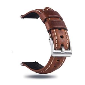 Berfine 22mm Quick Release Retro Leather Watch Band,Vintage Oil-tanned Pull-up Leather Watch Strap Replacement,Brown