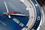 Hamilton Watch American Classic Pan Europ Day Date Auto | Swiss Made | 42mm Stainless Steel Case | Blue Dial Analog Watch | Black Leather Strap (Model: H35405741)