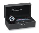 Hamilton Watch American Classic Pan Europ Day Date Auto | Swiss Made | 42mm Stainless Steel Case | Blue Dial Analog Watch | Black Leather Strap (Model: H35405741)