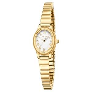 VAVC Small Gold Watches for Women,Analog Womens Watch with Stainless Steel Expansion Band,Oval Case Roman Dial,Water Resistant（5.91in-6.7in）
