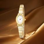 VAVC Small Gold Watches for Women,Analog Womens Watch with Stainless Steel Expansion Band,Oval Case Roman Dial,Water Resistant（5.91in-6.7in）