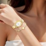 VAVC Small Gold Watches for Women,Analog Womens Watch with Stainless Steel Expansion Band,Oval Case Roman Dial,Water Resistant（5.91in-6.7in）