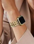 JR.DM Gold Watch Bands for Women Compatible with Apple Watch 38mm 40mm 41mm 42mm (S10/11) Adjustable Metal Band Cowboy Steel Chain Bracelet for iWatch Series1/2/3/4/5/6/7/8/9/10/11 SE 3/2/1 (No Case)
