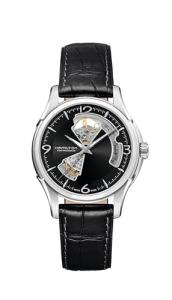 Hamilton Watch Jazzmaster Open Heart Auto | Swiss Made | 40mm Stainless Steel Case | Black Dial Analog Watch | Black Leather Strap (Model: H32565735)