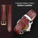 WOCCI 20mm Watch Band, Italian Leather, Embossed Alligator Grain, Gold Buckle (Brown)