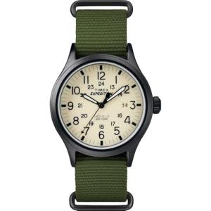 Timex Men's Expedition Scout 40mm Watch – Black Case Cream Dial with Green Fabric Strap