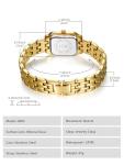 O.M.J Women's Square Watch Gold-Tone Stainless Steel Crystal Bezel 3ATM Water Resistant
