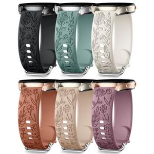 SNBLK Floral Engraved Bands Compatible with Samsung Galaxy Watch 7 Band 6 5 4 Active 2 40mm 44mm/5 Pro/Watch 6/4 Classic, 6Pack 20mm Cute Flower Soft Silicone Sport Strap for Samsung Watch Bands Women