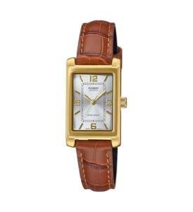 Casio LTP-1234GLL-7A Women's Rectangular Standard Classic Gold Tone Leather Band Silver Dial Dress Watch