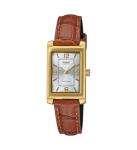 Casio LTP-1234GLL-7A Women's Rectangular Standard Classic Gold Tone Leather Band Silver Dial Dress Watch