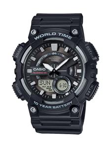 Casio AEQ110BW Series | Men’s Analog-Digital Watch | Black | 100M WR | Multi Alarms | 100 SEC Stopwatch | Countdown Timer | World Map for World Time | LED Light | LC Display | 10 Year Battery