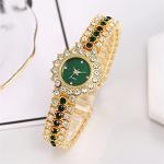 CdyBox Women Steel Belt with Diamonds Watch Quartz Bracelet Watch Set Dress Wristwatches Elegant (Green)