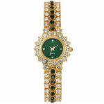 CdyBox Women Steel Belt with Diamonds Watch Quartz Bracelet Watch Set Dress Wristwatches Elegant (Green)