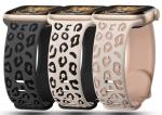 3 Pack Leopard Engraved Bands Compatible with Apple Watch Band 41mm 40mm 38mm Women, Soft Silicone Cheetah Embossed Sport Strap for iWatch Series 10 9 8 7 6 5 4 3 2 1 Ultra.MT-SL-SLMT