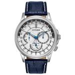 Citizen Men's Eco-Drive Classic Calendrier Blue Leather Strap Watch, 12/24 Hour Time, 3-Hand Day and Date, Anti-Reflective Mineral Crystal, Luminous Hands, 44mm (Model: BU2020-02A)
