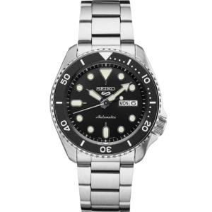 Seiko SRPD55 Automatic Watch for Men - 5 Sports - Black Dial, Day/Date Calendar, LumiBrite Hands and Markers, and Rotating Bezel, 100m Water-Resistant