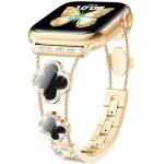 CTYBB Bling Diamond Band Compatible with Apple Watch Bands for Women 40mm 41mm 38mm 42mm Series 11 10 9 8 7 6 5 4 SE 3 2 1, Sparkle Metal Bracelet Wristband, Cute Lucky Clover Dressy iWatch Band,Gold/Black