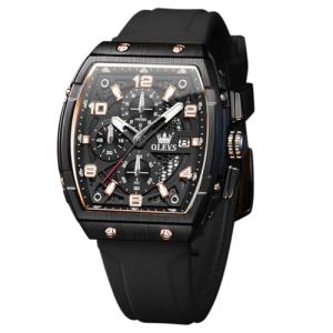 OLEVS Black Watches for Men Dress Mens Black Watch Military Rubber Big Face Analog Quartz Rectangle Rose Gold Wrist Watches for Man Waterproof Date Silicone Luxury Square Reloj para Hombre