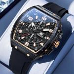 OLEVS Black Watches for Men Dress Mens Black Watch Military Rubber Big Face Analog Quartz Rectangle Rose Gold Wrist Watches for Man Waterproof Date Silicone Luxury Square Reloj para Hombre