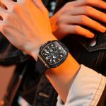 OLEVS Black Watches for Men Dress Mens Black Watch Military Rubber Big Face Analog Quartz Rectangle Rose Gold Wrist Watches for Man Waterproof Date Silicone Luxury Square Reloj para Hombre