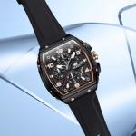 OLEVS Black Watches for Men Dress Mens Black Watch Military Rubber Big Face Analog Quartz Rectangle Rose Gold Wrist Watches for Man Waterproof Date Silicone Luxury Square Reloj para Hombre