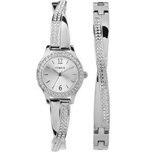 Timex Women's Dress Crystal 23mm Watch & Bracelet Gift Set – Silver-Tone