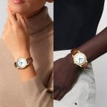 LN LENQIN Ladies Watches Analog Quartz Watch for Women Waterproof Women's Wrist Watches Easy Reader Womens Watch with Leather Strap (Dark Brown Gold White)