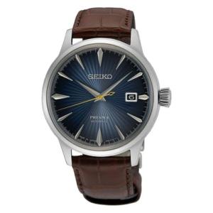 SEIKO SRPK15 Automatic Watch for Men - Presage Collection - Blue Patterned Dial with Stainless Steel Case and Leather Band - Water-Resistant 50M