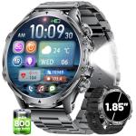 Militrary Smart Watch for Men,1.85" HD/800mAh Battery Smart Watches for Android/iOS (Bluetooth Call Answer/Calls)Fitness Tracker,Flashlight/IP68 Waterproof/100+ Sports/Sleep Tracker Smartwatch Large