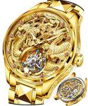 OUPINKE Gold Dragon Watches for Men Tourbillon Skeleton Mechanical Luxury Dress Automatic Self Winding Tungsten Steel Waterproof Sapphire Crystal Luminous Men’s Wrist Watch