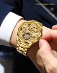 OUPINKE Gold Dragon Watches for Men Tourbillon Skeleton Mechanical Luxury Dress Automatic Self Winding Tungsten Steel Waterproof Sapphire Crystal Luminous Men’s Wrist Watch