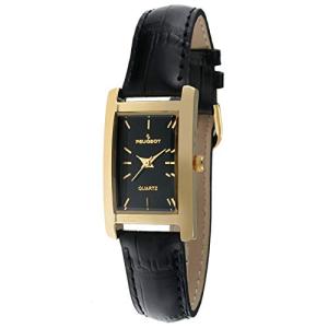 Peugeot Women's Classic 14Kt Gold Plated Watch, Rectangular Tank Shape Case with Leather Band and Easy to Read Dial
