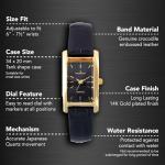 Peugeot Women's Classic 14Kt Gold Plated Watch, Rectangular Tank Shape Case with Leather Band and Easy to Read Dial