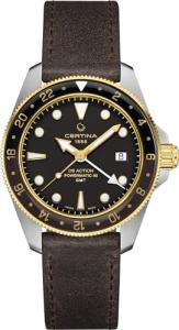 Certina, Mens, DS Action GMT 41mm, Stainless Steel, Powermatic 80 Automatic, Watch, Black, Brown Leather, C0329292605100