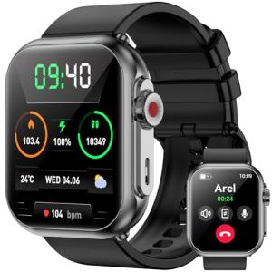 Smart Watch for Men Women, 1000mAh Battery 100-Day Standby Time, 1.85" HD Screen Fitness Tracker, 110+ Sport Modes, IP68 Waterproof, Heart Rate/Sleep Monitor, Fitness Watch for Android/iPhone(Black)