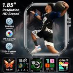 Smart Watch for Men Women, 1000mAh Battery 100-Day Standby Time, 1.85" HD Screen Fitness Tracker, 110+ Sport Modes, IP68 Waterproof, Heart Rate/Sleep Monitor, Fitness Watch for Android/iPhone(Black)