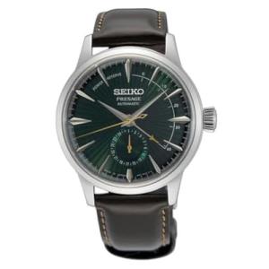 SEIKO SSA459 Automatic Watch for Men - Presage Collection - Rich Green Patterned Dial - Stainless Steel, Leather Band- Water-Resistant 50M