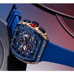 MF MINI FOCUS Men's Watch Fashion Tonneau Wrist Watches (Chronograph/Waterproof/Luminous/Calendar) Silicon Strap Quartz Watches for Men (Black & Golden)