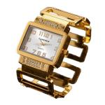 Weicam Luxury Women Crystal Rectangle Dial Watch Cuff Bangle Bracelet Analog Quartz Wristwatches (Gold)
