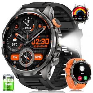 Military Smart Watches for Men, Smart Watch with 100 Days Battery/Flashlight/Heart Rate/Sleep/SpO2 Monitor/Calling/110+ Sports Mode, 5 ATM Rugged Men's Fitness Tracker Watch for Android iPhone(Black)