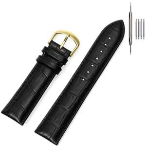 EACHE 18mm Black Leather Watch Bands, Classical Genuine Leather Watch Strap for Men Women18mm Black-Gold Buckle